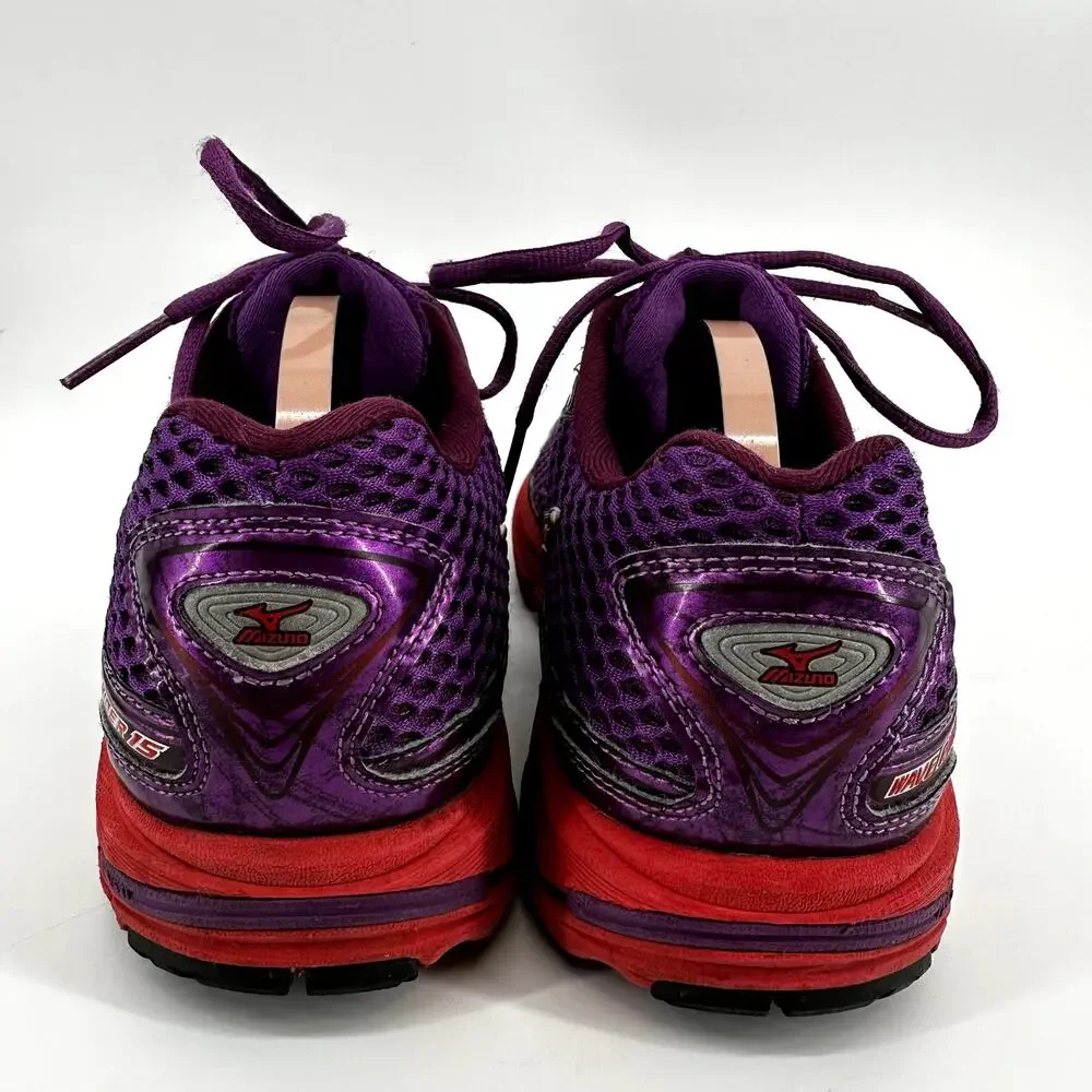 Mizuno Wave Rider 15 Neutral Running Shoes Lace Up Athletic Purple Red 8.5